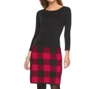 Lauren Ralph Lauren Buffalo Check Sweater Dress - Red & Black - Small